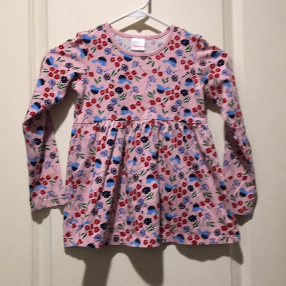 NWOT Hanna Andersson girls Floral bird pattern dress Long Sleeve cotton size 6-7